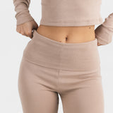 Cotton Jersey Cropped Longe Sleeve Top Mokka