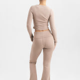 Cotton Jersey High Waisted Flared Pants Mokka