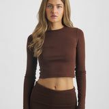 Cotton Jersey Cropped Longe Sleeve Top Chocolade