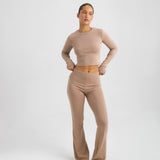 Cotton Jersey High Waisted Flared Pants Mokka