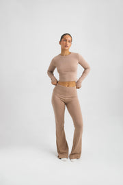 Cotton Jersey High Waisted Flared Pants Mokka
