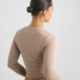 Cotton Jersey Cropped Longe Sleeve Top Mokka