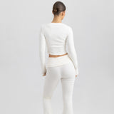 Cotton Jersey High Waisted Flared Pants Milky