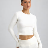 Cotton Jersey Cropped Longe Sleeve Top Milky