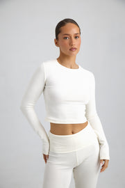 Cotton Jersey Cropped Longe Sleeve Top Milky