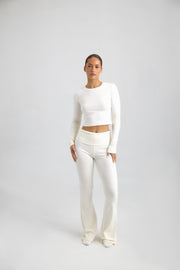 Cotton Jersey High Waisted Flared Pants Milky