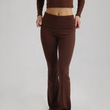 Cotton Jersey High Waisted Flared Pants Chocolade