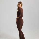 Cotton Jersey High Waisted Flared Pants Chocolade