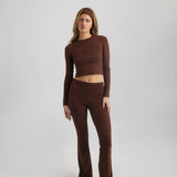 Cotton Jersey High Waisted Flared Pants Chocolade