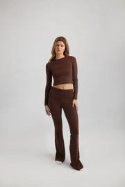 Cotton Jersey High Waisted Flared Pants Chocolade