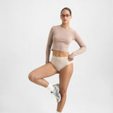 Cotton Jersey Cropped Longe Sleeve Top Mokka