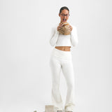Cotton Jersey High Waisted Flared Pants Milky