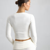 Cotton Jersey Cropped Longe Sleeve Top Milky
