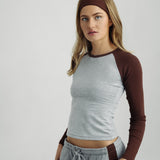 Contrast Raglan Long Sleeve Top Grey