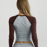 Contrast Raglan Long Sleeve Top Grey